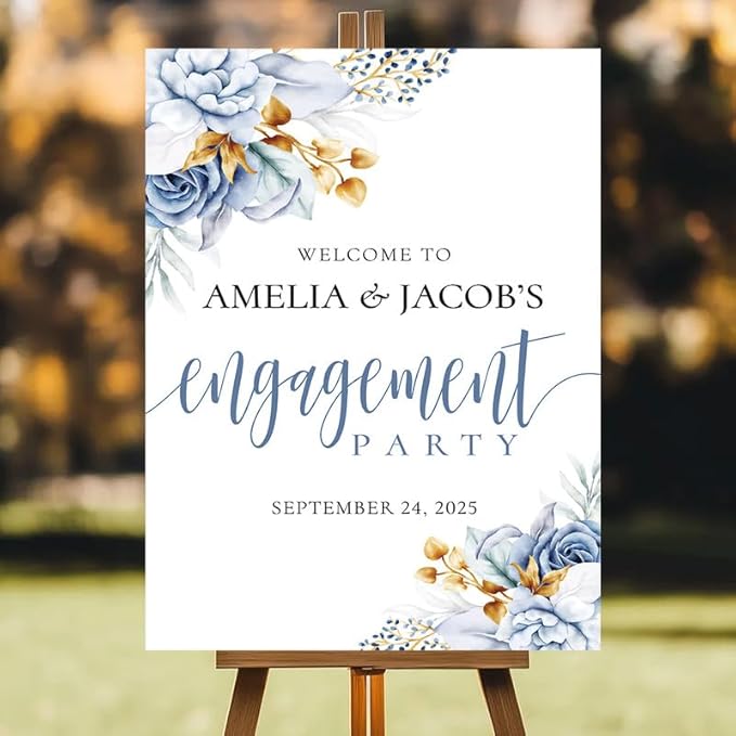 Personalized Engagement Party Welcome Sign, Custom Name & Date for Bridal Shower, Engagement Celebrations Decorations, We're Engaged, Elegant Wedding Decor Sign for Indoor, Outdoor #8