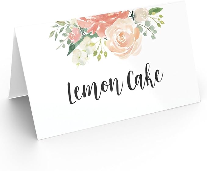 Printed Party Table Place Cards for All Occasions and Events, Set of 25 (Elegant Floral)