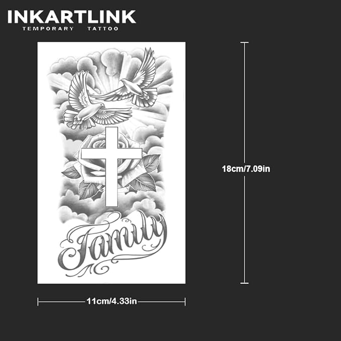 INKARTLINK Tattoo Tech, 2 Sheets Extra Large Semi Permanent Tattoo, Adult Art Design Temporary Tattoos, Lasts 1-2 Weeks, Waterproof, Realistic Look, No Adhesive, No Reflection (religion)309