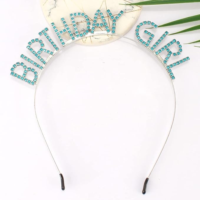 AOPRIE Hairband Birthday Tiara for Women Girls Happy Birthday Princess Crown Rhinestone Accessories, Silver Blue