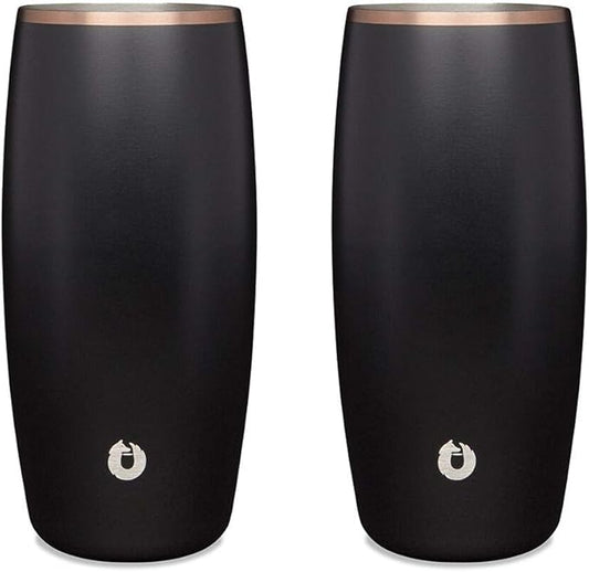 Snowfox Premium Vacuum Insulated Stainless Steel Beer Glass, Home Bar Accessories, Elegant Bartending, Lightweight Pint Glasses, Sleek Drinkware, Frosty Beverages Stay Cold, 18oz, Set of 2,Black/Gold