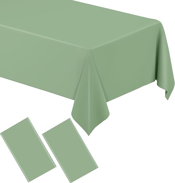 WNINK 2 Pcs Sage Green Plastic Tablecloth for Rectangle Tables Waterproof Green Disposable Table Cover Green Tablecloths for Birthday Wedding Bridal Shower Engagement Parties (54 x 108 Inch)