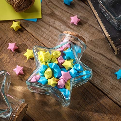 WHOLE HOUSEWARES | Star Shaped Glass Favor Jars with Cork Lids | Set of 6 | 10oz Glass Wish Bottles with Personalized Heart Shaped Label Tags and String (6)