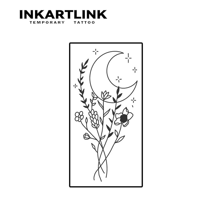 INKARTLINK Women's Semi-Permanent Floral Temporary Tattoos - Adult Art Design, Cruelty-Free, Waterproof, Non-Reflective (Flowers Lines)