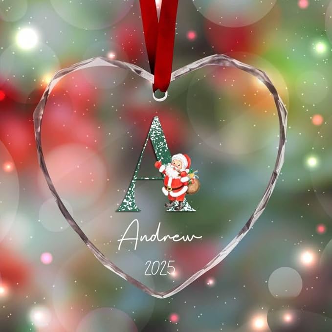 Personalized Heart Christmas Crystal Glass Ornaments Custom 2025 Name Ornament for Christmas Tree Decorations Customized Xmas Tree Hanging Gifts for Family Lover