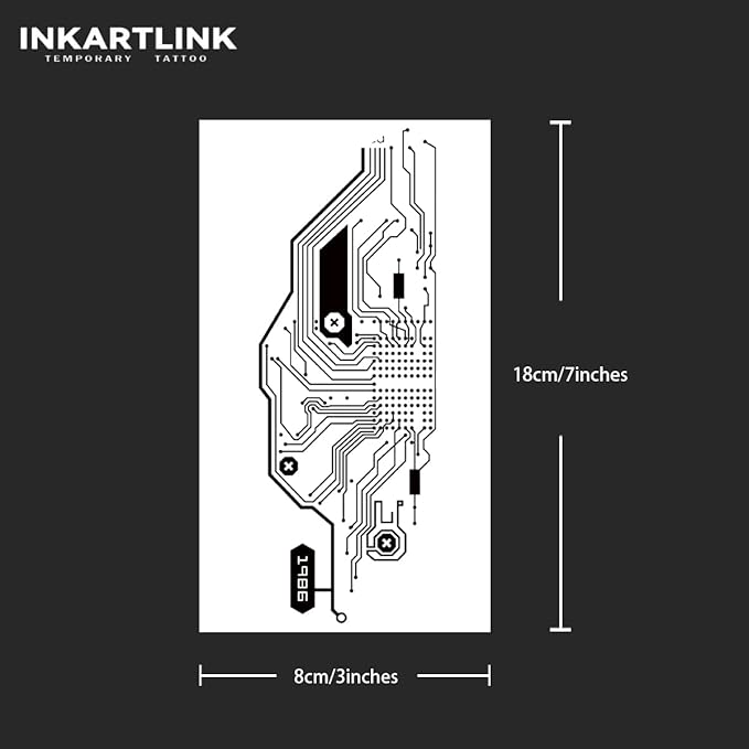 INKARTLINK Tattoo Tech, 2 Sheets Large Semi Permanent Tattoo, Adult Art Design Temporary Tattoos, Lasts 1-2 Weeks, Waterproof, Realistic Look, No Adhesive, No Reflection (Machine)