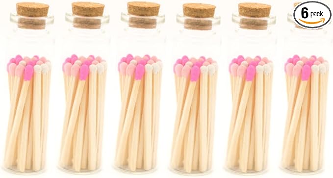 River Birch Shades of Pink Decorative Matches | 120+ Small Premium Wooden Safety Matches | 6 Bottles of 20+ Each With Striker on Bottom | Home Decor