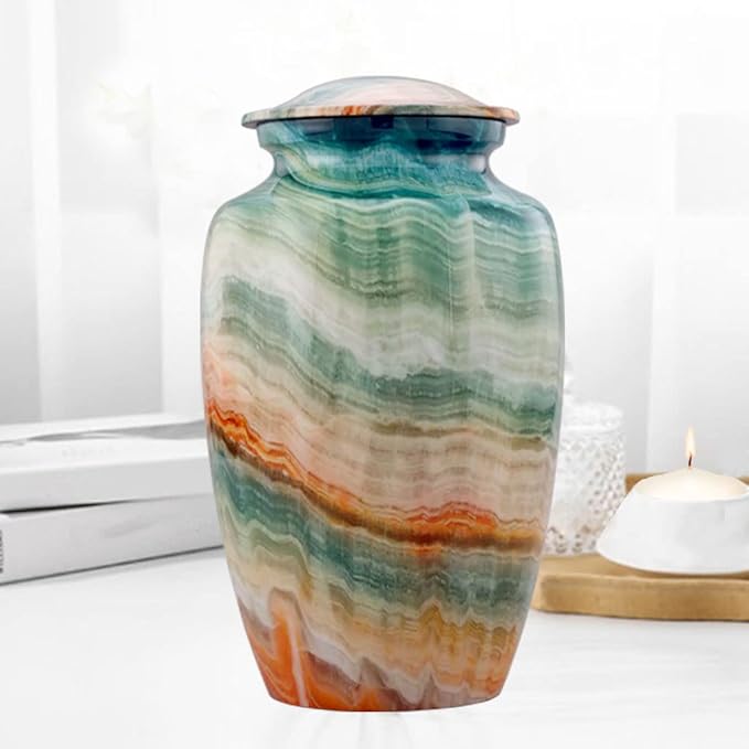 Memorial Cremation Urns for Human Ashes | Handcrafted Large Burial Marble Finish Adult Cremation Urn, Funeral Decorative Urns for Female & Male | 200 lbs with Velvet Bag (Blue Marsh)