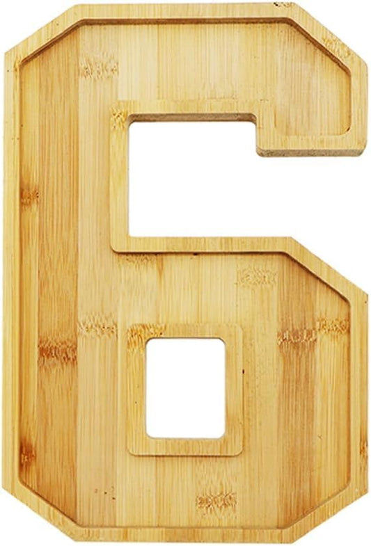 15.8'' Bamboo Charcuterie Fillable Board Box, Reusable Alphabet Number Shaped Form Tray for Birthday Anniversaries, Serving Tray for Birthday Party Decor Serving Plates Display Candy Cake (Number 6)
