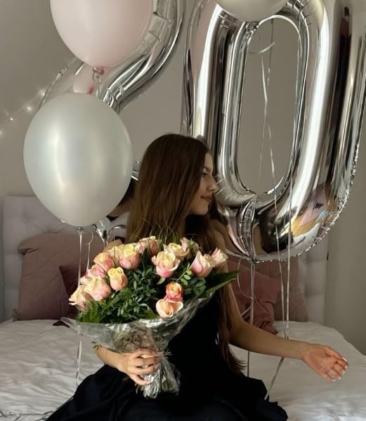Silver 40 Inch 0 Number Balloons, 0 Decorations for 10 20 30 40 50 60 70 80 90 100Birthday, Foil Giant Birthday Graduations Anniversary Party Balloons