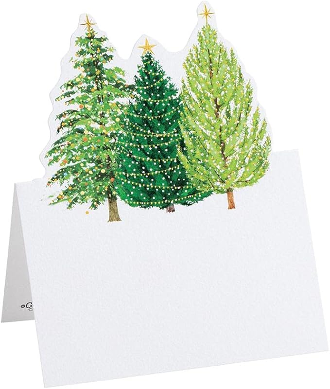 Caspari Christmas Trees with Lights Die-Cut Place Cards - 40 Count