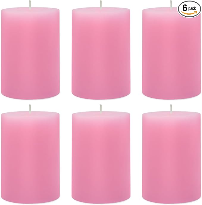 6 Packs 2.75x4 Inch Pink Pillar Candles, Unscented Dripless Cylinder Wax Candles for Home Table Holiday Party Spa Decor Emergency