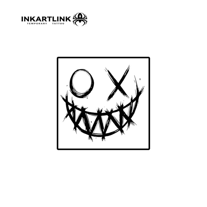 INKARTLINK Semi Permanent Tattoos,Halloween temporary tattoo, party tattoos, realistic, waterproof, cruelty-free, non-reflective (Smiley Face)