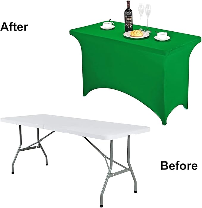 FORLIFE 2Pack Spandex Table Covers，Fitted Tablecloth for Rectangular Tables, Stretch Patio Table Covers, Universal Spandex Table Cover for Wedding, Banquet, Party (4ft, Emerald)
