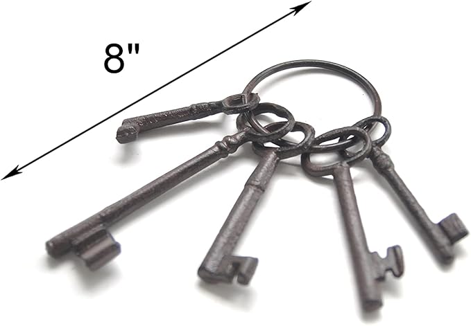Hananona Vintage Cast Iron Skeleton Key Ring Antique Pirate Treasure Chest Keys Set For Home Decor, Halloween Costume Prop