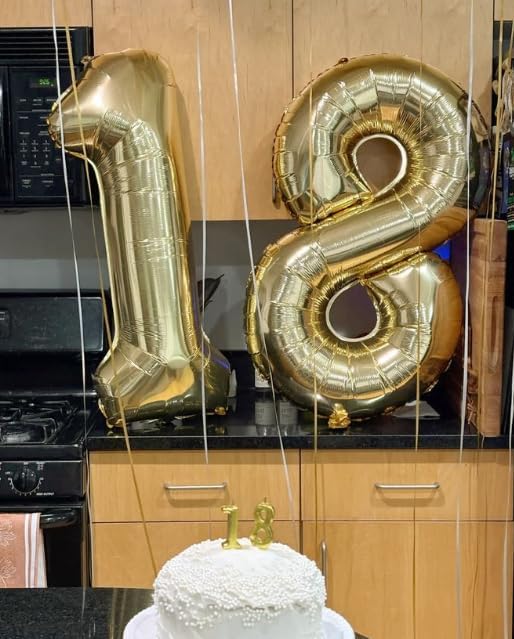 Light Gold Foil Number 8 Balloon 40 Inch, Helium Mylar Eight Number 8 18 28 38 48 58 80 88 Birthday Balloons, 8th Champagne Gold Women Men Wedding Anniversary, Graduations Party Supplies