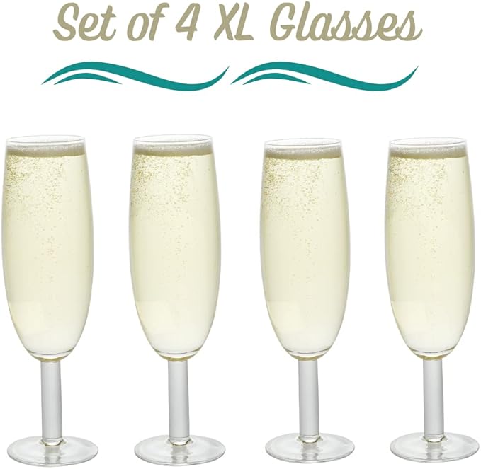 Oversized XL Giant 25oz Champagne Flute (4 pk) - Holds a Full Bottle of Champ - Made of Hand-Blown Glass NOT Plastic - Jumbo Glassware Fun for Thanksgiving, Bachelorettes, Birthdays- Holiday Xmas Gift