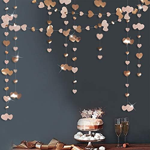 Valentines Day Party Decorations Champagne Gold Heart Garland Metallic Glitter Paper Love Heart Streamer Banner for Anniversary Mothers Day Engagement Bridal Shower Wedding Bachelorette Birthday Party