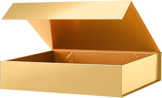 PACKHOME Christmas Gift Box 11.5x8x2.5 Inches, Sturdy Shirt Box with Magnetic Lid for Multiple Occasions (Glossy Gold)