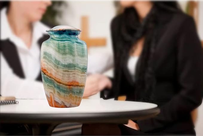 Memorial Cremation Urns for Human Ashes | Handcrafted Large Burial Marble Finish Adult Cremation Urn, Funeral Decorative Urns for Female & Male | 200 lbs with Velvet Bag (Blue Marsh)