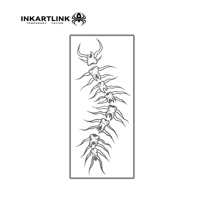 INKARTLINK Semi-Permanent Tattoos, Creative Halloween Party Dark Tattoo, Exquisite and Realistic Design, Interesting Tattoo Experience, Cruelty-free, Non-reflective, Waterproof (Skull Centipede)