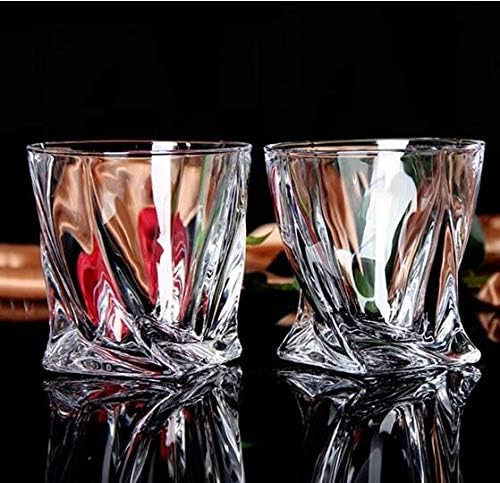 Premium Crystal Whiskey Glasses Set of 6 Large Lead-Free Crystal Glass Tasting Cups Scotch Glasses Tumblers for Drinking Irish Whisky Bourbon Tequila (Twist, 6 * 10 oz)