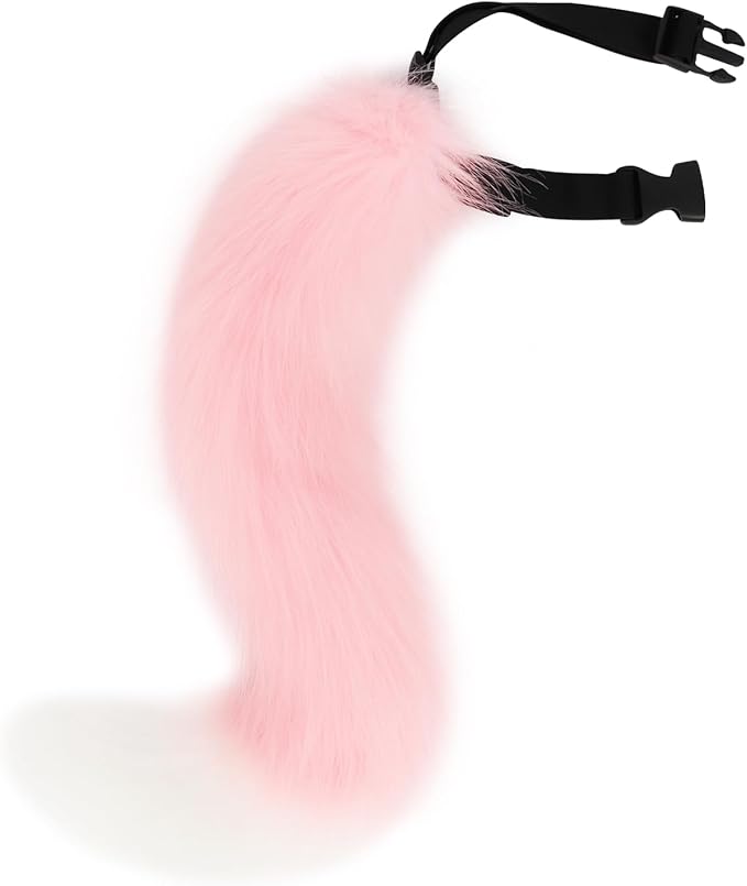 Animal Cat Wolf Fox Dog Faux Fur Tail for Halloween Party Cosplay Costume Accessories Pinkwhite