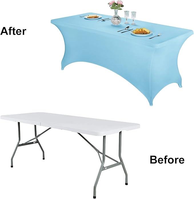 FORLIFE 2Pack Spandex Table Covers，Fitted Tablecloth for Rectangular Tables, Stretch Patio Table Covers, Universal Spandex Table Cover for Wedding, Banquet, Party (8ft, Blue Mist)