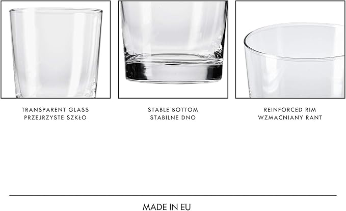 Krosno Drink Water Juice Drinking Glasses, Set of 6, 8.5 oz, Pure Collection, Ideal for Everyday Use, Drinking Glasses, Dishwasher Safe, Made in Europe