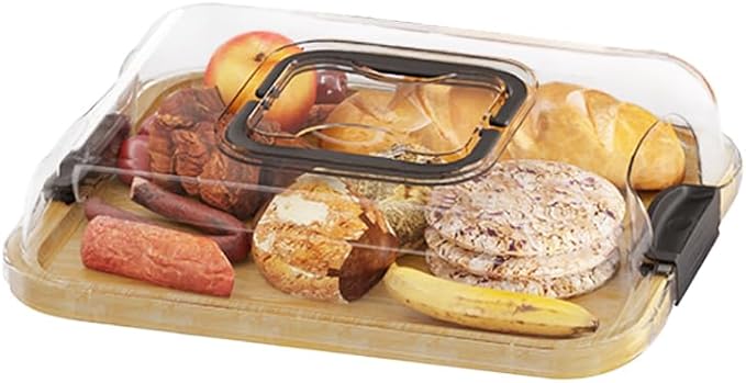 13.4"x9.5" Portable Cheese Board with Standard Clear Lid - Bamboo Charcuterie Container for Office, School, Travel - Carrying Handle & Locking Clasps