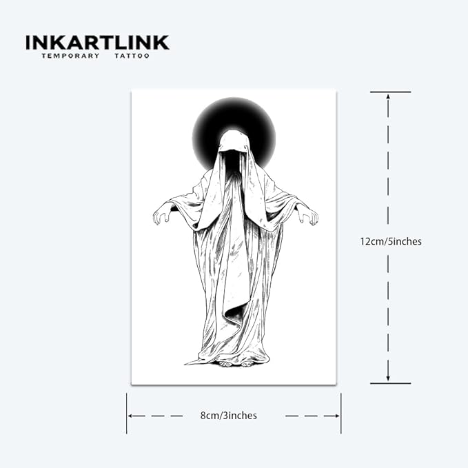 INKARTLINK Tattoo Tech, 2 Sheets Medium Semi Permanent Tattoo, Adult Art Design Temporary Tattoos, Lasts 1-2 Weeks, Waterproof, Realistic Look, No Adhesive, No Reflection (Messenger Design)