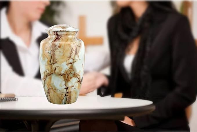 Large Cremation Urn | Handcrafted Marble Finish Adult Cremation Urn | Funeral and Memorial Cremation Urns for Human Ashes up to 200 lbs with Velvet Bag (Monalisa)