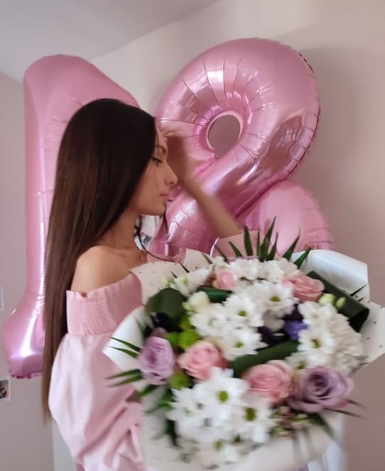 Helium Foil Pearlescent Pink Number 8 Balloon 40 Inch, Mylar Eight Numbers 8 18 28 38 48 58 80 88 Birthday Balloons, Pearl Pink Women Men Anniversary Graduations Party Supplies