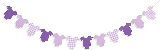 Purple Bodysuit Banner - Baby Shower Decoration Gingham Banner,Baby Bodysuit Gender Reveal Party (Purple)
