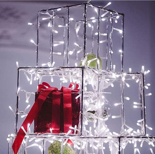 KAQ 115FT 300LED Timer Function Cool White Christmas String Lights, Indoor/Outdoor, Waterproof, 8 Modes, Clear Wire Fairy Tree Lights for Garden Patio Bedroom Christmas Decorations