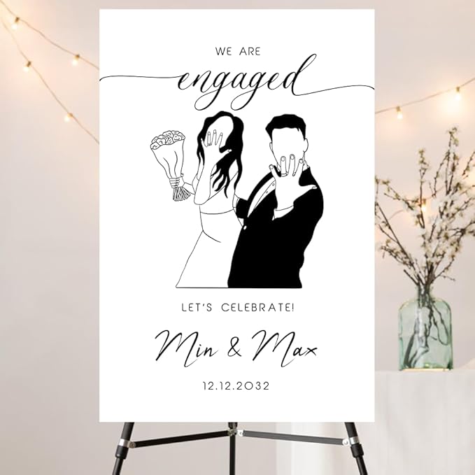 Personalized Engagement Welcome Sign – Minimalist Engagement Party Yard Sign – We’re Engaged Signs – Engagement Party Decorations for Couple - She Said Yes! (Version 14)