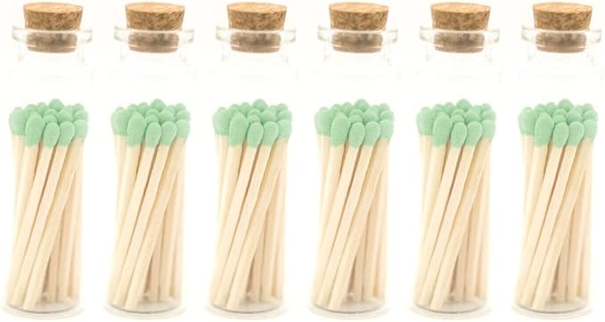 River Birch Decorative Matches in a Bottle with Striker - Cute & Colored Matches - 6 Bottles, Spring Green Tip, 120 Matches