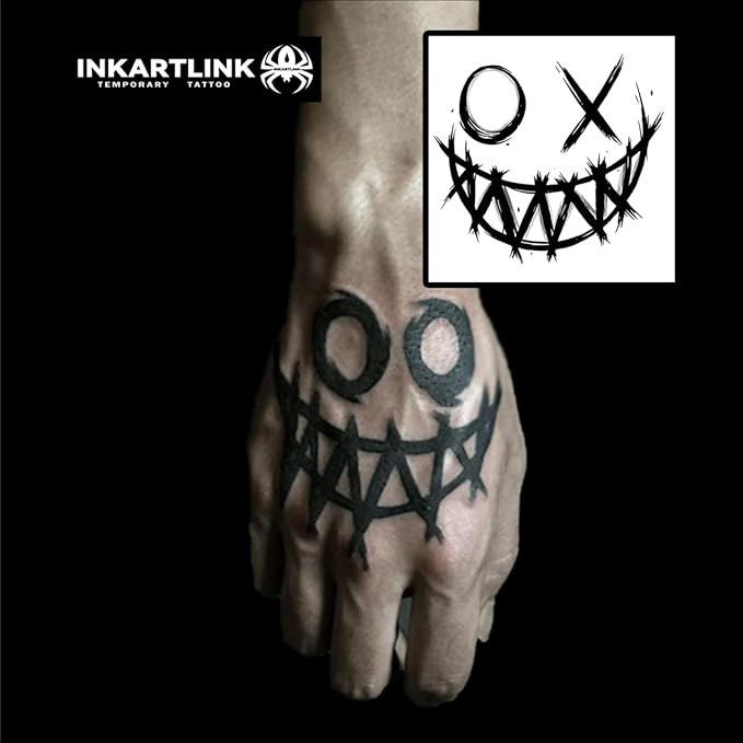 INKARTLINK Semi Permanent Tattoos,Halloween temporary tattoo, party tattoos, realistic, waterproof, cruelty-free, non-reflective (Smiley Face)