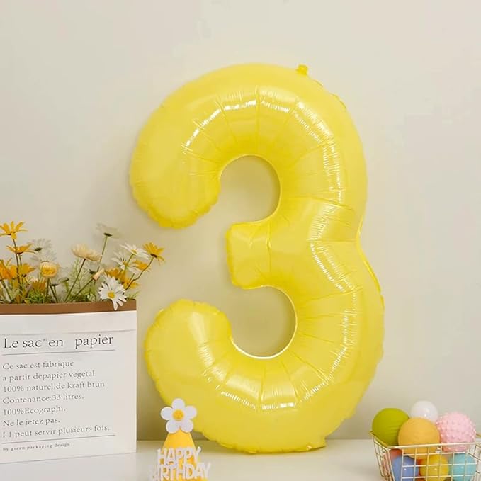 40 inch Yellow Number Balloon Giant Foil Helium Balloons Number 3 Balloon for 3rd Birthday Party Decorations