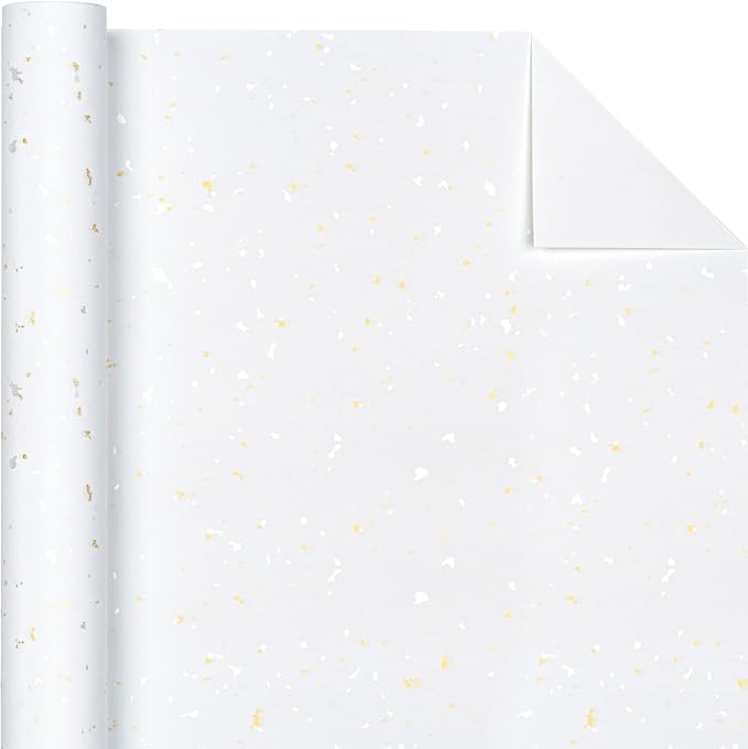 WRAPAHOLIC 30 Inch Jumbo White Wrapping Paper Roll - 30 Inch x 16.5 Feet - White Gold Design with Silky Touch Perfect for Birthday, Holiday, Wedding, Baby Shower