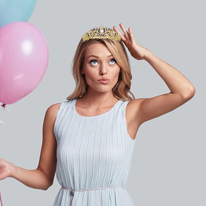 AOPRIE King & Queen Tear Drop Tiara and Crown for Women Men Crystal Hair Accessories for Wedding Prom Bridal Birthday Party Halloween Costume Christmas Gifts Gold Princess Tiara for Girls Boys