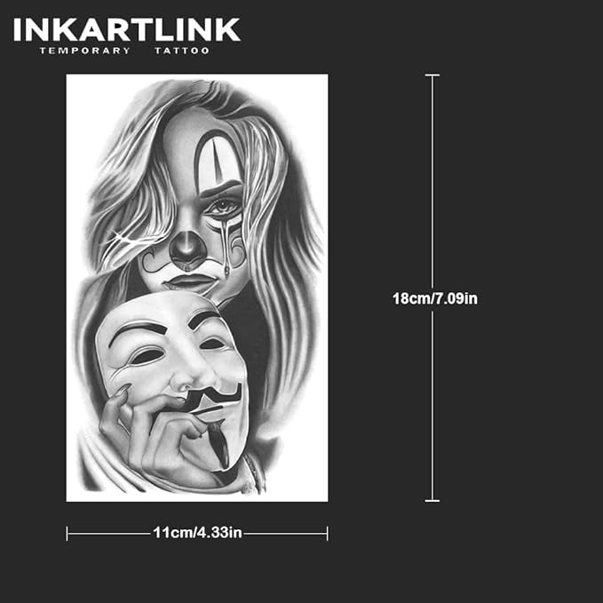 INKARTLINK 2 Sheets Extra large Semi Permanent Tattoos, Temporary Tattoos, Adult Art Designs, Waterproof, Realistic, No Adhesive, Non-Reflective, Lasts 1-2 Weeks ((Mexican Day of the Dead 3)