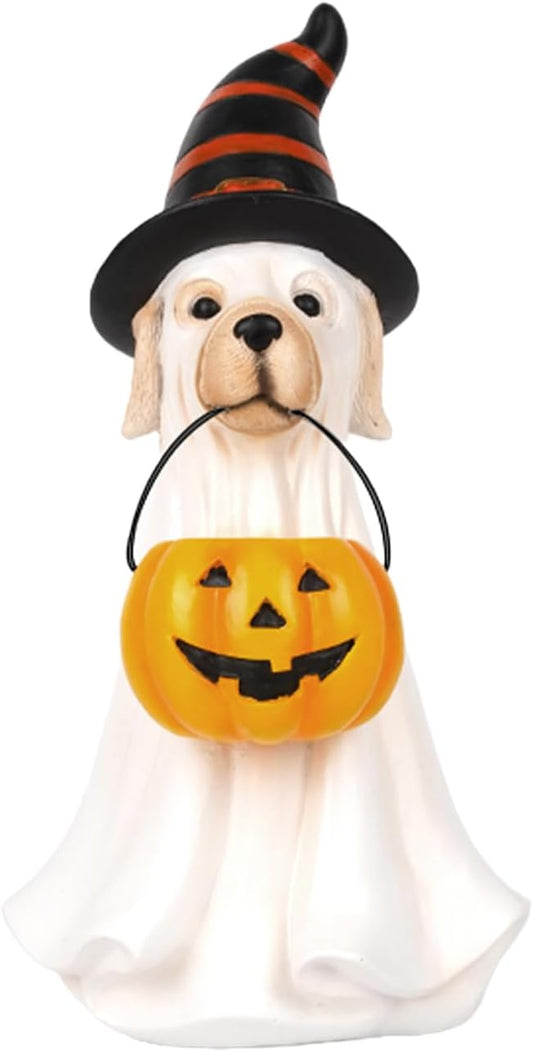 Halloween Decorations Halloween Ghost Figurine, Sculpted Hand-Painted Dog Figurine Gift, Ghost Figurines for Home, Office, Desk Decor, Cute Ghost Decor Home Decor Indoor (White-Yellow)