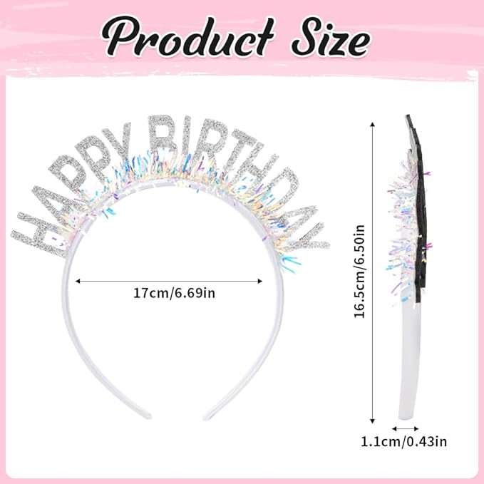 Birthday Headband Tiara, Happy Birthday Headband Tiara Accessories for Women, Silver Tiaras Crown Accessories Decorations Party Favors for Girl Princess