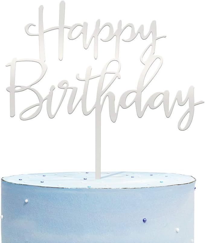 Happy Birthday Cake Topper, Mirrored Silver Acrylic Versatile Cake Topper for Birthday Party Decoration Ideas, Perfect Keepsake for your family and friends