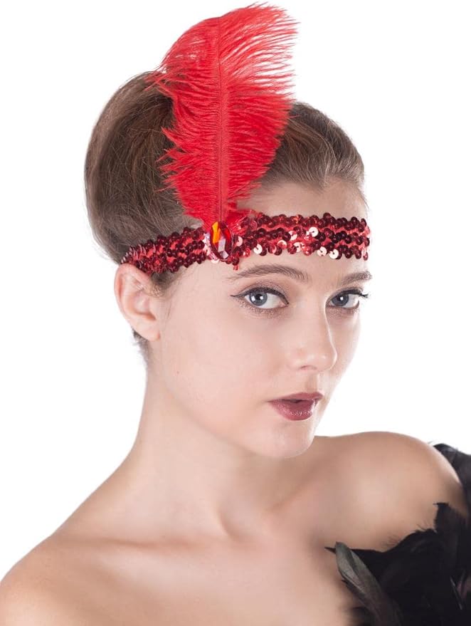 Luckygift 1920s Flapper Headband Ostrich Feather Headpiece Roaring 20's Party Costume Flapper Headpiece with Mixed Color 20PCS