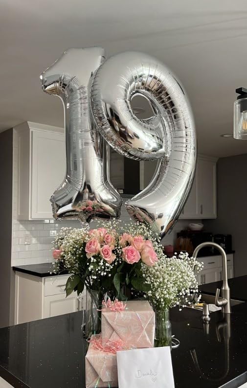 Silver Number 1 Balloon 40 inch, Number 1 Birthday Balloon for Boy Girl, Silver Foil One Balloon for 1st 10 11 12 16 18 Birthday Party, Anniversary Celebration Number Balloons Decorations