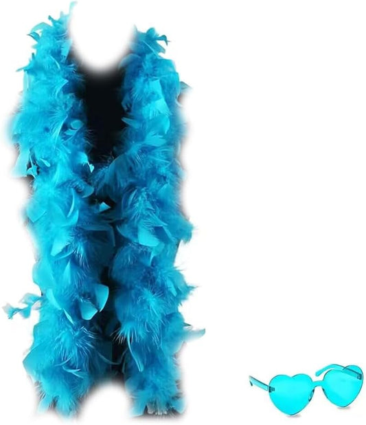 Feather Boa with Heart Rimless Sunglasses,4 ft Feather Boa for Bachelor Party Halloween Christmas Costume Accessory
