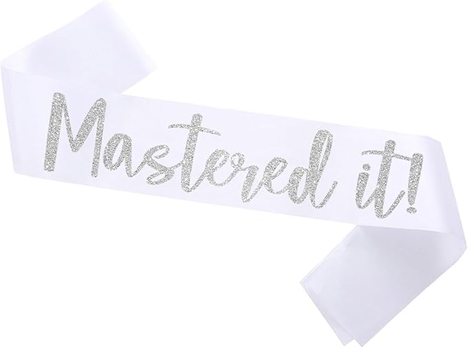 Graduation Mastered It Sash Class of 2025 Glitter Satin Sash for Masters Congrats Grad Decorations Grad Party Supplies,White Silver