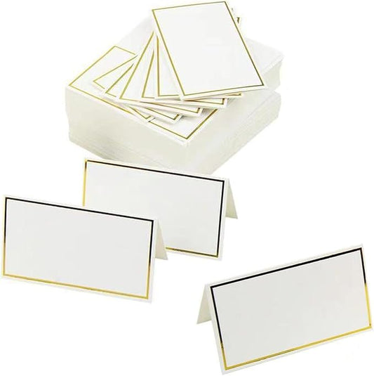 50Pcs Table Place Cards Wedding Name Cards with Gold Foil Border White Blank Small Tent Card for Table Setting Wedding Birthday Dinner Party (Gold)
